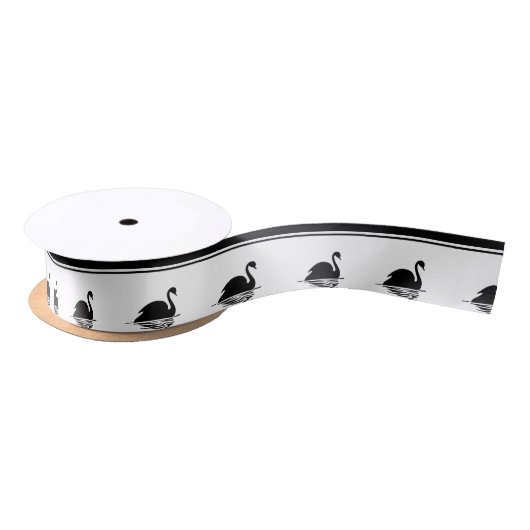 黒鳥および黒のストライプのリボン サテンリボン (リール)