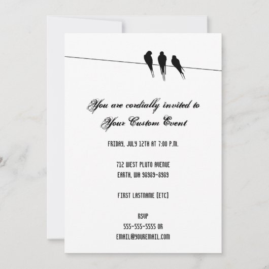 黒鳥のシルエットオンワイヤ 招待状 (正面)