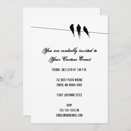 黒鳥のシルエットオンワイヤ 招待状 (正面/裏面)