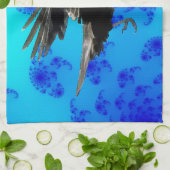 黒鳥飛んでいる好きのカラス・アート キッチンタオル (折り畳み)