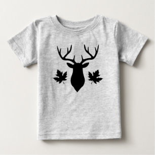 黒鹿雄シルエットカエデの葉 ベビーTシャツ