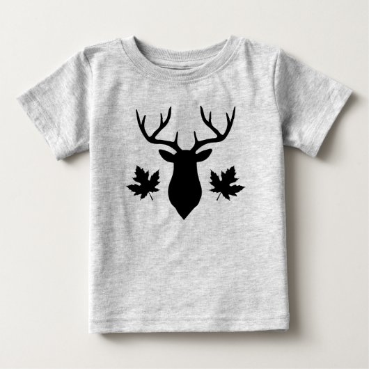 黒鹿雄シルエットカエデの葉 ベビーTシャツ (正面)
