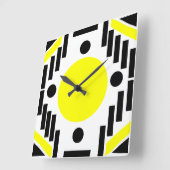 黒黄中世紀幾何モダン曼荼羅 スクエア壁時計 (傾斜)