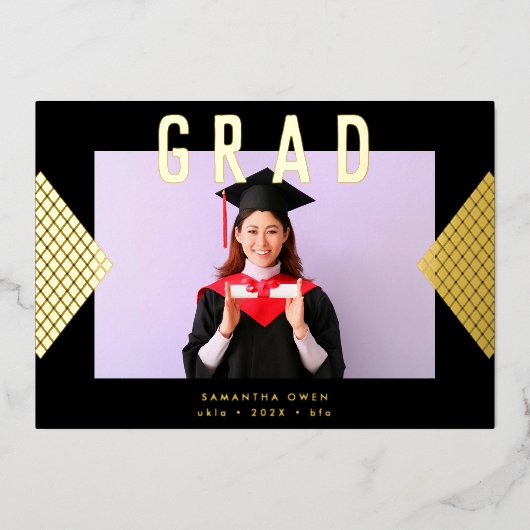 黒黄幾何学金ゴールド大学 箔招待状 (正面)