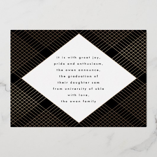 黒黄幾何学金ゴールド大学 箔招待状 (裏面)