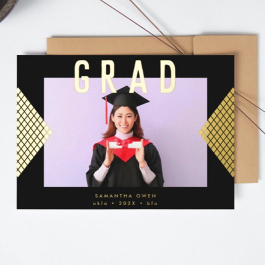 黒黄幾何学金ゴールド大学 箔招待状