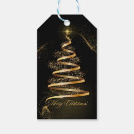 黒黄金のエレガントクリスマスツリー ギフトタグ