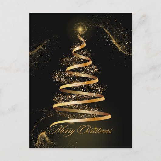 黒黄金のエレガントクリスマスツリー シーズンポストカード (正面)