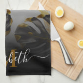 黒黄金のトロピカル離れ キッチンタオル (四つ折り)