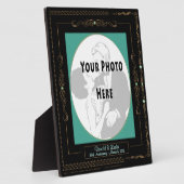 黒黄金の巻物とティール（緑がかった色）マット – パーソナライズされた フォトプラーク (側面)