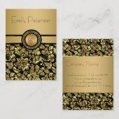 黒黄金の金属フローラダマスモノグラム 名刺 (正面/裏面)