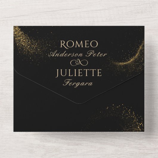 黒黄金エレガントのクリ結婚スツリー オールインワン招待状 (裏面)