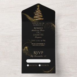 黒黄金エレガントのクリ結婚スツリー オールインワン招待状