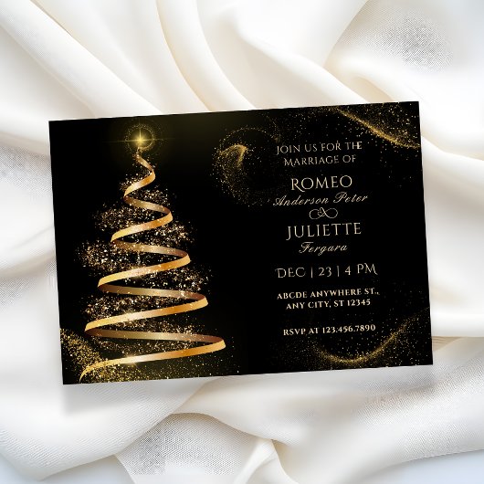 黒黄金エレガントのクリ結婚スツリー 招待状
