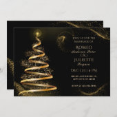 黒黄金エレガントのクリ結婚スツリー 招待状 (正面/裏面)