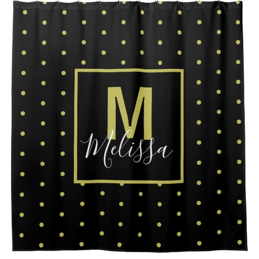 黒黄金モダン円パターンシャワーカーテン シャワーカーテン (正面)
