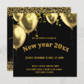 黒黄金モダン正月広場 招待状 (正面/裏面)