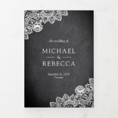 黒黒板ホワイトレース結婚の写真 三つ折り招待状 (カバー)