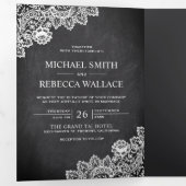 黒黒板ホワイトレース結婚の写真 三つ折り招待状 (内部最初)