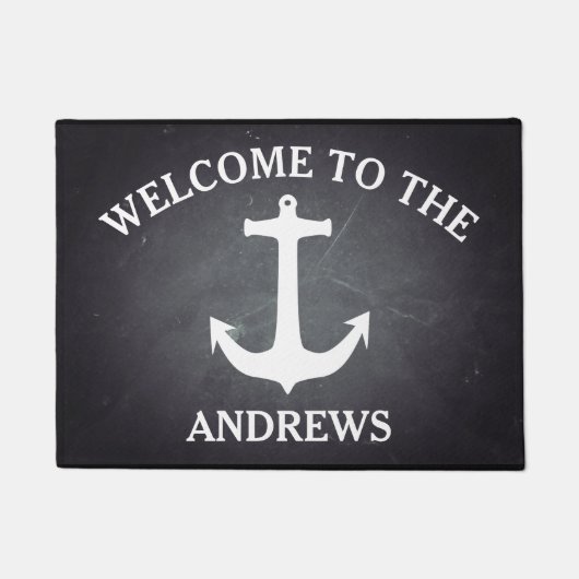 黒黒板モダン歓迎パーソナライズされた ドアマット (正面)