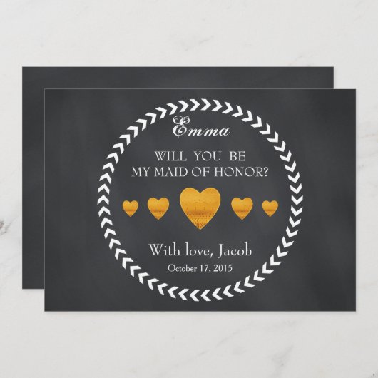 黒黒黒板が私のメイド・オブ・オーナー（花嫁付き添い人） 招待状 (正面/裏面)