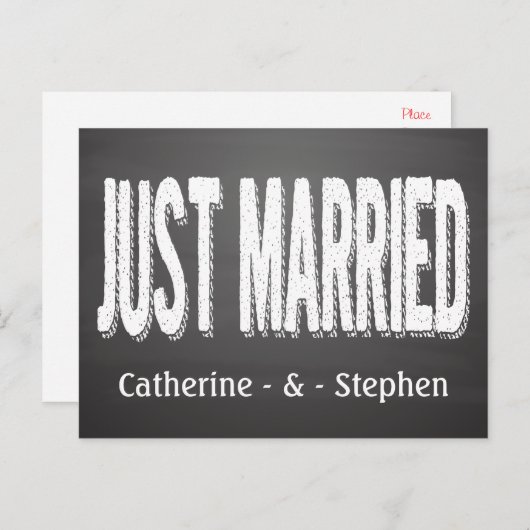 黒黒黒板たった今結婚しました結婚発表 案内ポストカード (正面/裏面)