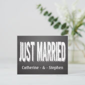 黒黒黒板たった今結婚しました結婚発表 案内ポストカード (スタンド正面)