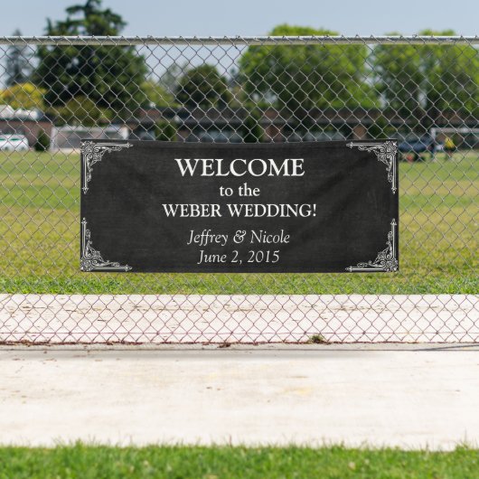 黒黒黒板素朴白の結婚花飾り 横断幕 (インサイチュ)