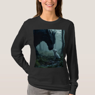 黒龍と白い子犬の長袖シャツ Tシャツ