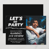 黒10歳の誕生日招待状Boy Photo 招待状 (正面/裏面)