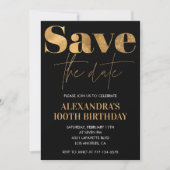 黒100th誕生日の招待金ゴールドを保存 招待状 (正面)