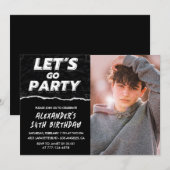 黒14歳の誕生日招待状Boy Photo 招待状 (正面/裏面)