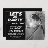 黒14歳の誕生日招待状Boy Photo 招待状 (正面/裏面)