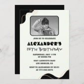 黒15歳の誕生日招待状メンズシンプル写真 招待状 (正面/裏面)