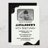 黒16歳の誕生日招待状メンズシンプル写真 招待状 (正面/裏面)