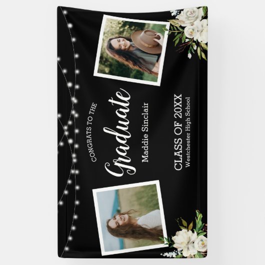 黒2枚フォトフローラストリングライツエンディレーションバ 横断幕 (縦)