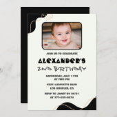 黒2歳の誕生日招待状少年シンプルの写真 招待状 (正面/裏面)