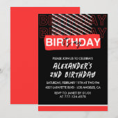 黒2歳の誕生日招待状少年パーティー赤 招待状 (正面/裏面)