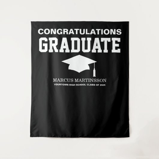 黒3枚の写真の卒業発表の背景 タペストリー (正面)