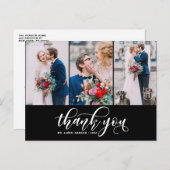 黒3枚の写真コラージュありがとう結婚スクリプト ポストカード (正面/裏面)