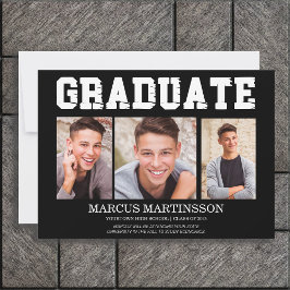 黒3枚の写真卒業のお知らせ 招待状