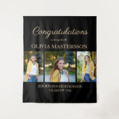 黒3枚モダン写真卒業おめでとう タペストリー (正面)