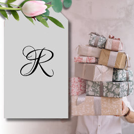 黒3D書道イニシャル文字 |パステルグレー ギフトタグ