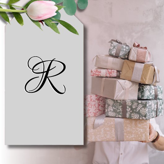 黒3D書道イニシャル文字 |パステルグレー ギフトタグ