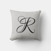 黒3D書道イニシャル文字 |パステルグレー クッション (正面)