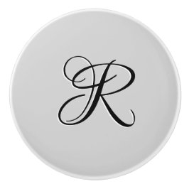 黒3D書道イニシャル文字 |パステルグレー セラミックノブ