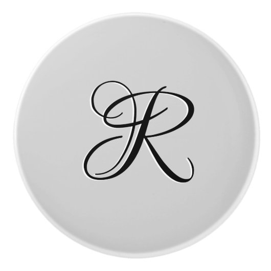黒3D書道イニシャル文字 |パステルグレー セラミックノブ (正面)