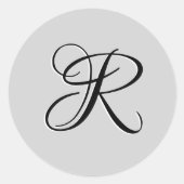 黒3D書道イニシャル文字 |パステルグレー ラウンドシール (正面)