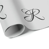 黒3D書道イニシャル文字 |パステルグレー ラッピングペーパー (ロールコーナー)