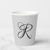 黒3D書道イニシャル文字 |パステルグレー 紙コップ (正面)